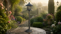 Mangeoire à oiseaux Verdigris sur pied, base carrée pour jardinière, en plastique écologique, résistant à la rouille et aux intempéries