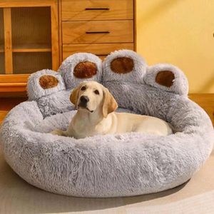 Lit pour chien et chat, design classique imprimé, en fibres, toutes saisons, lavable, rond, chaud, confortable, durable - Product Image 1
