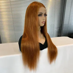 Vietnamese Raw Human Hair Orange Color Lace Front Wigs 180% Density Silk Straight Virgin Human Hair Lace Front Wig For Women