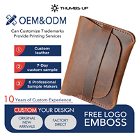 Tarjetero Delgado de Cuero Crazy Horse con Bloqueo RFID Personalizado THUMBS-UP para Hombre