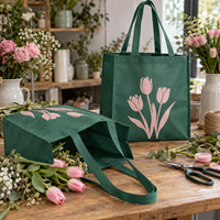 Sacs fourre-tout non tissés à longues poignées pour fleuristes, côtés à soufflets et ouverture large, impression sérigraphique, 80 g/m² pour marques