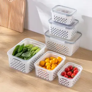 Tủ lạnh Organizer Box kín nhà bếp thực phẩm Thùng Nhựa thực phẩm lưu trữ container với có thể tháo rời cống rây