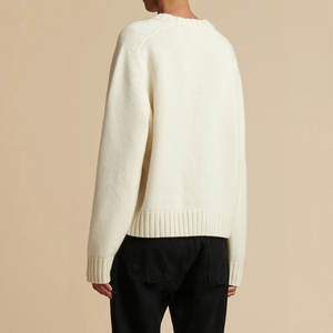 Maglione senza scollatura Casual <span class=keywords><strong>Beige</strong></span> personalizzabile per <span class=keywords><strong>donna</strong></span> primavera 2025 realizzato in cotone poliestere Logo maglieria anteriore produttori - Product Image 2