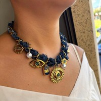Collier en bambou pour femme, style européen-américain audacieux, plaqué or 18 carats, en acier inoxydable 316, avec pendentifs multiples en résine et perles