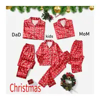 MS Piyama Satin Sutra Wanita, Lengan Panjang Pakaian Santai Keluarga Anak-anak Pakaian Tidur Keluarga PJ Set Malam untuk Natal