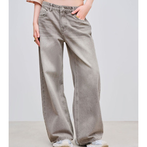 Jeans Anchos de Cintura Alta para Mujer, Color Gris Lavado, Estilo Vintage, Corte Holgado, Pantalones de Mezclilla de Algodón - Product Image 1