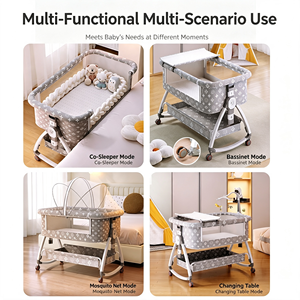 <span class=keywords><strong>Lit</strong></span> bébé convertible avec fonction berceuse, moustiquaire, design pliable et hauteur réglable pour nouveau-nés - Product Image 2