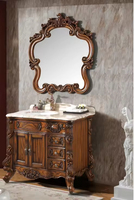 Comptoir en marbre naturel antique, armoire de salle de bain en bois massif du sol au plafond, coiffeuse durable adaptée aux villas