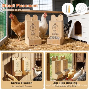 Comedero de madera para gallinas, comedero colgante de madera para gallinas, dispensador de alimento para animales pequeños de madera maciza - Product Image 4