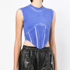 New Fashion Antique Design Sleeveless Slim Women Tie Dyed Fishbone T-shirt Vest Top