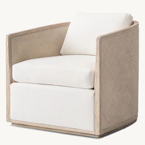 Style pastoral rétro motif tissé décoration salon Accent canapé chaise <span class=keywords><strong>rustique</strong></span> chêne solide rotin <span class=keywords><strong>fauteuil</strong></span> pour cour de campagne - Product Image 2