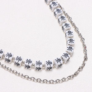 Cadena de cintura metálica estilo Hip Hop Punk con cuentas de calavera blanca, accesorio de mezclilla de doble capa, cadena corporal de moda casual - Product Image 3