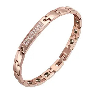 Fashion Women Pure Titanium Germanium Magnetic Health Energy Bracelet With Diamonds