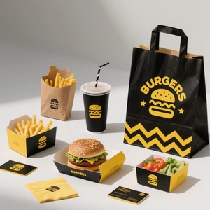 Emballages jetables pour la restauration rapide à emporter, Go Burger, logo personnalisé, écologiques, recyclables, pour poulet frit, avec laminage mat - Product Image 5