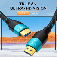 Nouveau câble vidéo HDMI tressé haute vitesse 8K, plaqué or 4K, 2.1 8K, utilisé pour HDTV, PS4, lecteur DVD Blu-ray