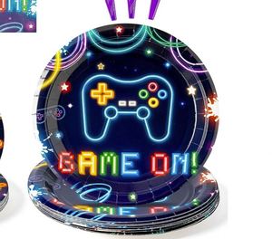 Assiettes en carton noires de 9 pouces à thème jeux vidéo, modernes CMYK, pour fêtes d'anniversaire et événements, fournitures de fête jetables, directement de l'usine - Product Image 3
