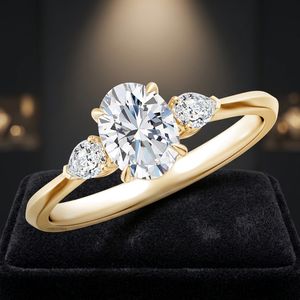 Luxury Oval Cut IGI Certified Lab Grown Diamond Three <b>Stone</b> <b>Ring</b> <b>with</b> Pear Side Stones in 10K 14K 18K Gold 925 935 <b>Silver</b> - Product Image 1
