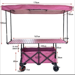 Pieghevole da esterno portatile carretto a mano da tavolo parasole parapioggia grande capacità del mercato notturno bancarella di campeggio carrello-OEM - Product Image 2