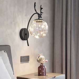 BGST nordique créatif lampes décor à la maison luxe bois <span class=keywords><strong>tête</strong></span> de cerf salon fond mur couloir lumière chevet applique murale - Product Image 2