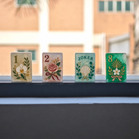 Jeu de Mahjong en résine translucide bleu glacé marbré avec marquages directionnels E/N/S/W – Jeu de société familial