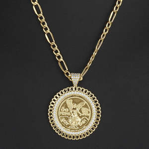 Pendentif religieux pièce de monnaie mexicaine de <span class=keywords><strong>50</strong></span> Peso en laiton plaqué <span class=keywords><strong>or</strong></span> 14K, breloques Hip Hop pour collier et bijoux - Product Image 4