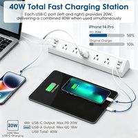 Multiprise de bureau blanche à fixation par pince, homologuée ETL, protection contre les surtensions, 5 prises CA, 4 ports USB-C 20W à charge rapide