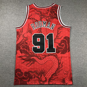 2025 nouveaux Styles Offres Spéciales et de haute qualité basket-ball hommes brodé cousu rouge noir <span class=keywords><strong>maillot</strong></span> #91 Dennis Rodman Bull Jersey - Product Image 3