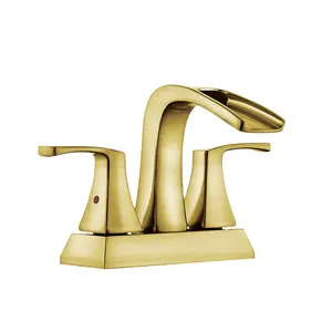 Oro cepillado Nuevos modelos Grifo de lavabo contemporáneo Cascada Grifo de lavabo de baño de latón Grifo de lavabo frío y caliente