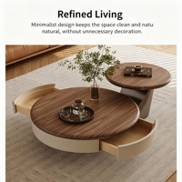 Ensemble de table basse classique en bois massif avec structure en métal, design vintage de luxe, rond, moderne, simple, meubles de salon