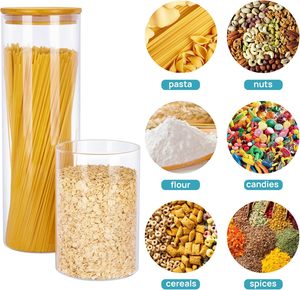 Bocaux de cuisine personnalisés avec couvercle en bambou pour aliments, élégants récipients de stockage en verre borosilicate avec couvercle en bois - Product Image 2