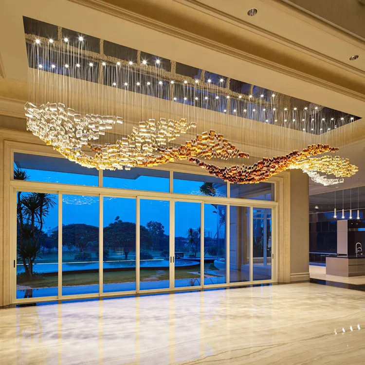 Lustre de vidro personalizável, projeto central de hotel, lobby, forma de pássaro, luz vívida