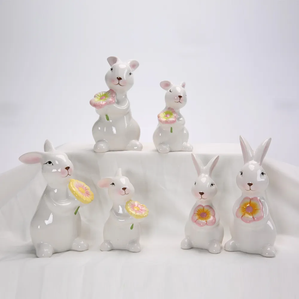 Ev partisi malzemeleri masa seramik dekoratif Centerpiece Bunny tavşanlar heykelcik dekor