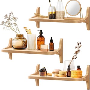 Wooden <b>Wall</b> Mounted Floating Shelf Natural Wood Color Rectangle <b>Hanging</b> <b>Storage</b> Bracket For Living Room Decoration - Product Image 5