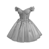 S0596N Nouvelle robe de soirée courte pour femmes, luxueuse, scintillante, en tulle, style A, en satin et dentelle, pour les fêtes d'été, les bals de fin d'année, les anniversaires, les soirées