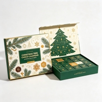 Caja de Calendario de Adviento de Papel Kraft Reciclable Ecológica Personalizada con Relieve, UV Localizado y Cierre Magnético para Cuenta Regresiva Navideña de 24 Días