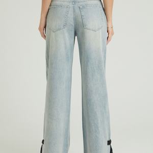 Jean droit taille haute pour femme, coupe ample, style urbain chic, en denim, pour l'été - Product Image 4