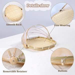 ตะกร้าไม้ไผ่สำหรับเสิร์ฟอาหาร 3 ชิ้น พร้อมฝาปิดตาข่ายแข็งแรง พร้อมตัวล็อคแบบหัวเข็มขัด ขนาด S/<span class=keywords><strong>M</strong></span>/L สำหรับใช้ภายใน/ภายนอกอาคาร - Product Image 4