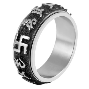 yunnique <b>Titanium</b> Steel Rotating <b>Ring</b> Six Syllable Mantra Men's Index Finger Jewelry Silver Color Geometric Design Gift Occasion - Product Image 5