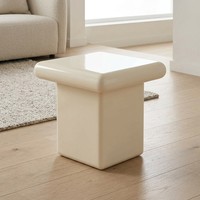 Moderner Quadratischer Weiß Lackierter Beistelltisch Luxuriöser MDF-Sockel-Beistelltisch mit Abgerundeten Kanten für Zeitgenössisches Wohnzimmer