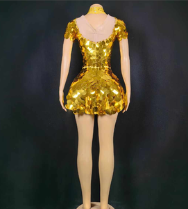 Robes de scène d'opéra traditionnel chinois pour femmes MF, à paillettes scintillantes, sexy, à manches courtes, ajustées, mini, avec strass - Product Image 4