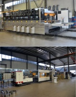 Machine de fabrication de boîtes en carton informatisée avec alimentation par le bord avant, impression flexo 5 couleurs, rainurage, découpe, pliage et collage en ligne CT