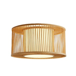 Round Bamboo Pendant <b>Light</b> Led E27 Single Head Chandelier For Hotels Guesthouses Zen Style Living Room Bedroom <b>Dining</b> Area - Product Image 4