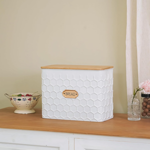 Cubo de pan de Metal galvanizado Vintage grande SINCERE con tapa de bambú, <span class=keywords><strong>caja</strong></span> de almacenamiento de alimentos de cocina blanca para fiesta y uso doméstico en la cocina - Product Image 2