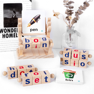 Jeu d'orthographe préscolaire en bois naturel, kit de lettres à assembler avec flashcards éducatives – Meilleures ventes - Product Image 5