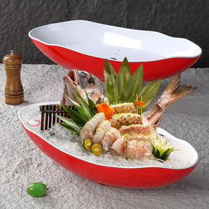 Plato de melamina rojo y blanco de alta gama para sashimi de mariscos, vajilla artística para hot pot, plato para hielo seco con forma de concha, estilo japonés. - Product Image 1