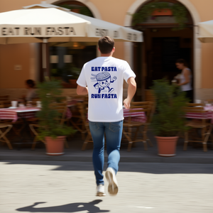 Camiseta promocional de manga corta blanca Eat Pasta Run Fasta - Product Image 3