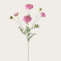 Nouvelle Arrivée Promotion Fleur Artificielle de Renoncule en Soie Faite à la Main à 6 Têtes avec Tige Flocquée Rose Pâle Rose Thé Noël Pâques