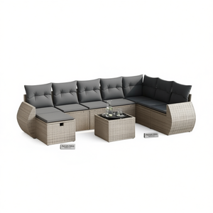 Ensemble de canapés de jardin modulaires en polyrotin gris 6 places, mobilier d'extérieur au design contemporain - Product Image 1