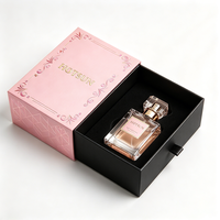 Boîte cadeau de luxe personnalisée rose avec tiroir, motif logo en feuille d'or, insert en mousse noire, boîte rigide pour emballage de parfum