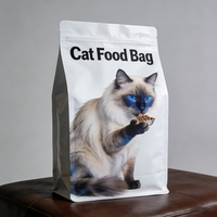 Sac d'emballage plat à fond plat avec fermeture éclair pour aliments pour chiens et chats, café, thé, impression personnalisée en gravure, 500g, 1kg, 2.5kg, blanc